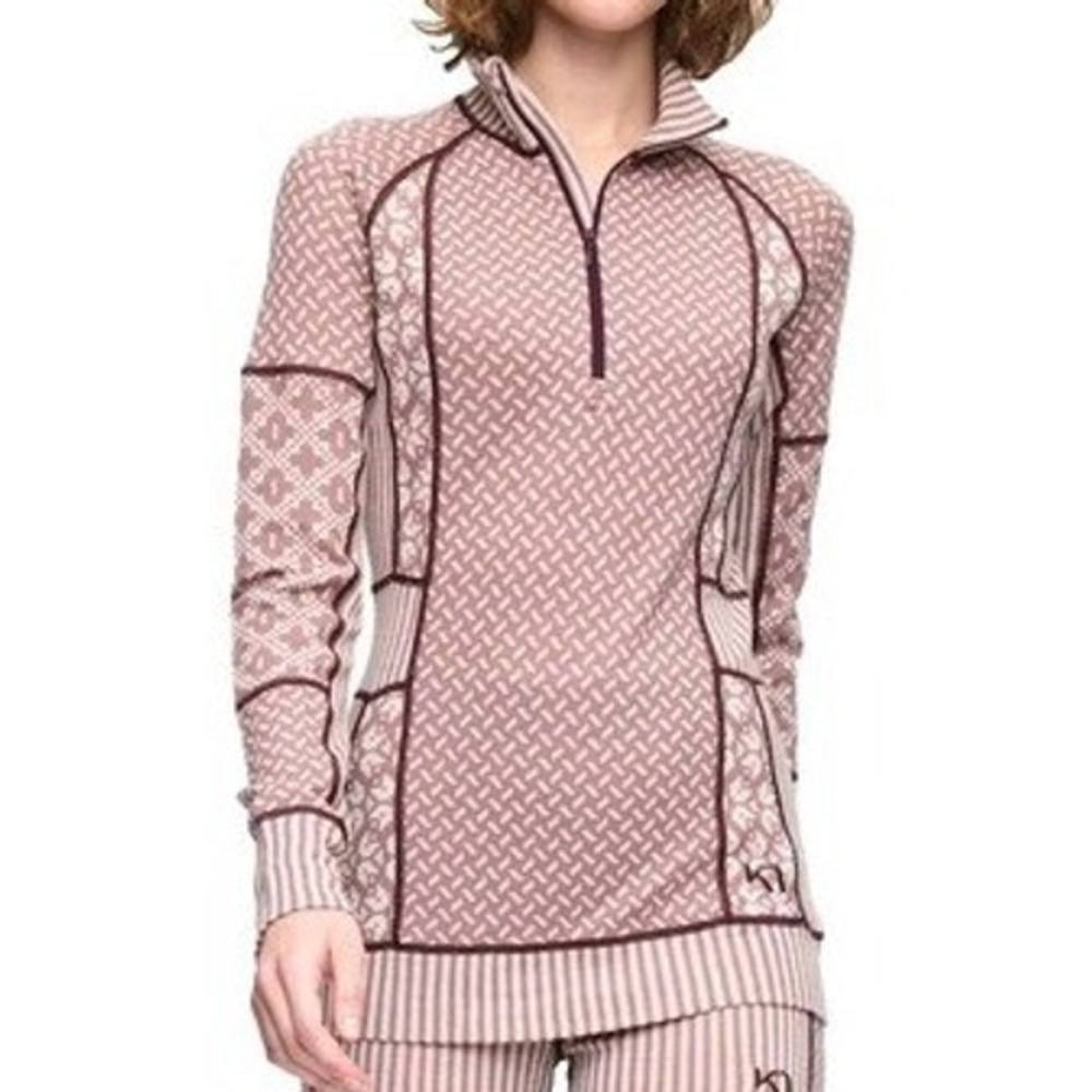 Kari Traa Smekker Half Zip 100% Merino Wool Base Layer Top Taupe XS Ski Gorpcore